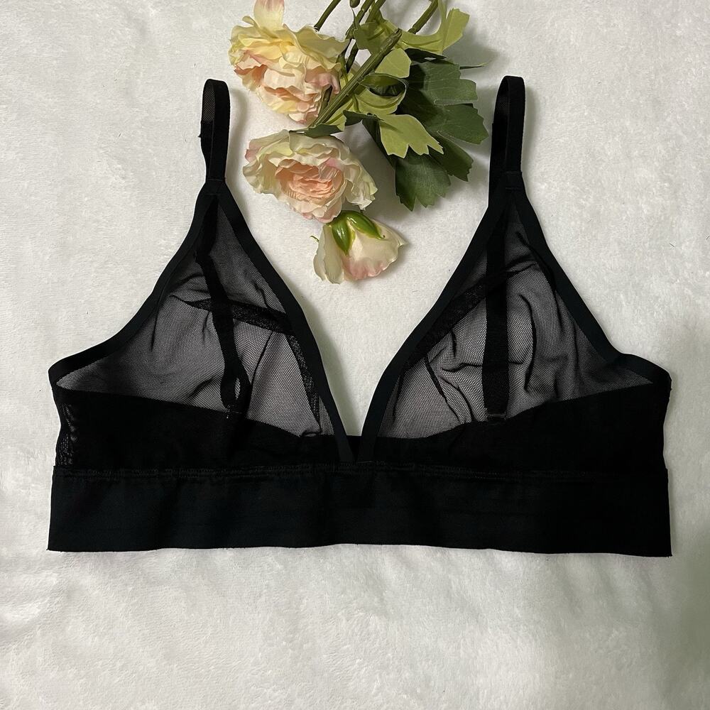 Soma Black Mesh Triangle Wire Free Bra Womens Size (L) Comfort Lounge Sheer